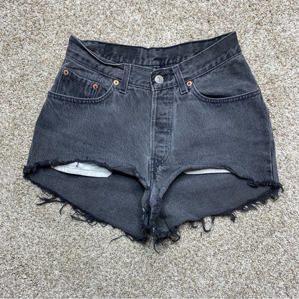 Vintage Levi’s 501 Cut-Off Denim High Waisted Shorts Black Gray - Picture 2 of 9